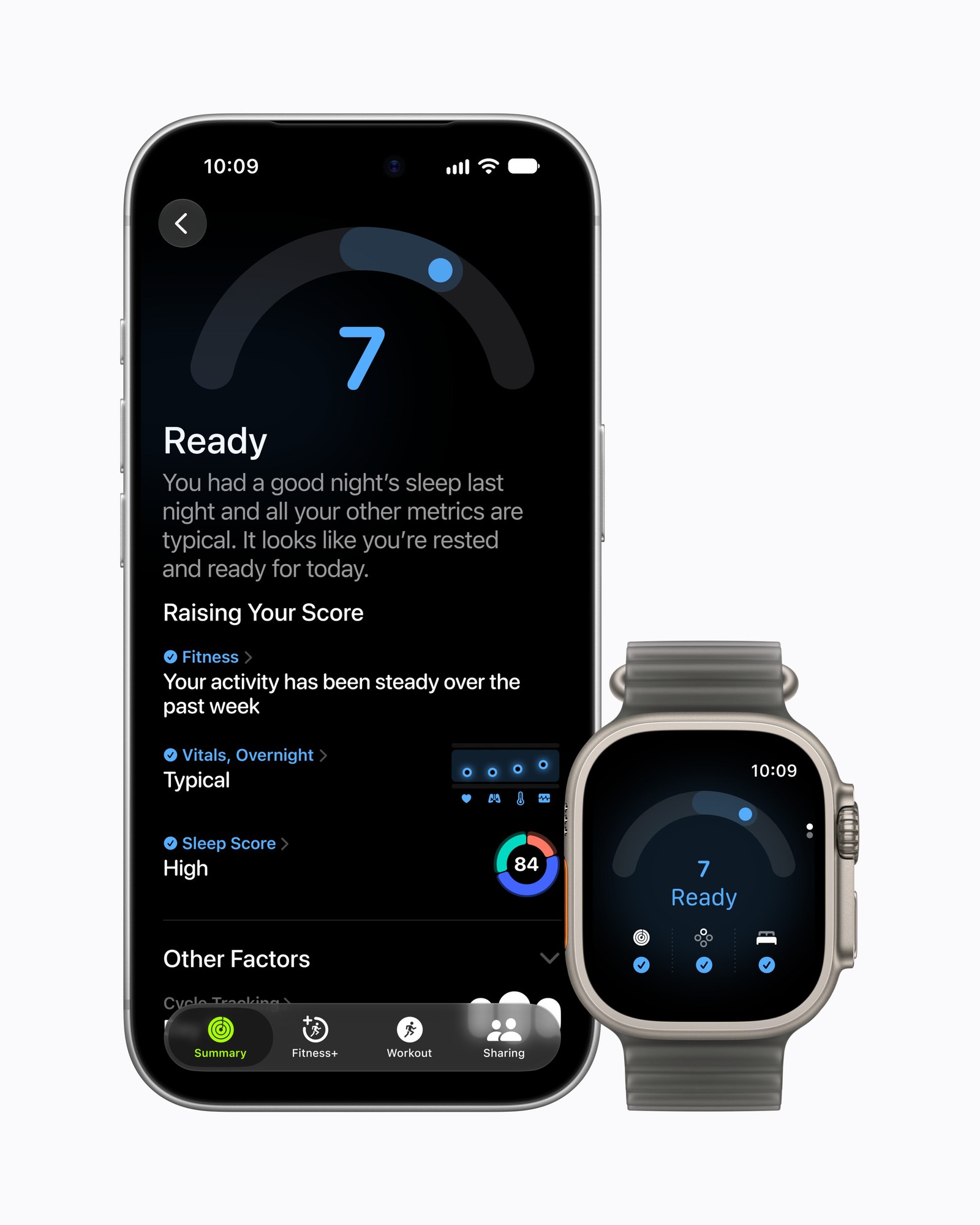Readiness score on iPhone 18 Pro and Apple Watch Ultra 4, Apple press image