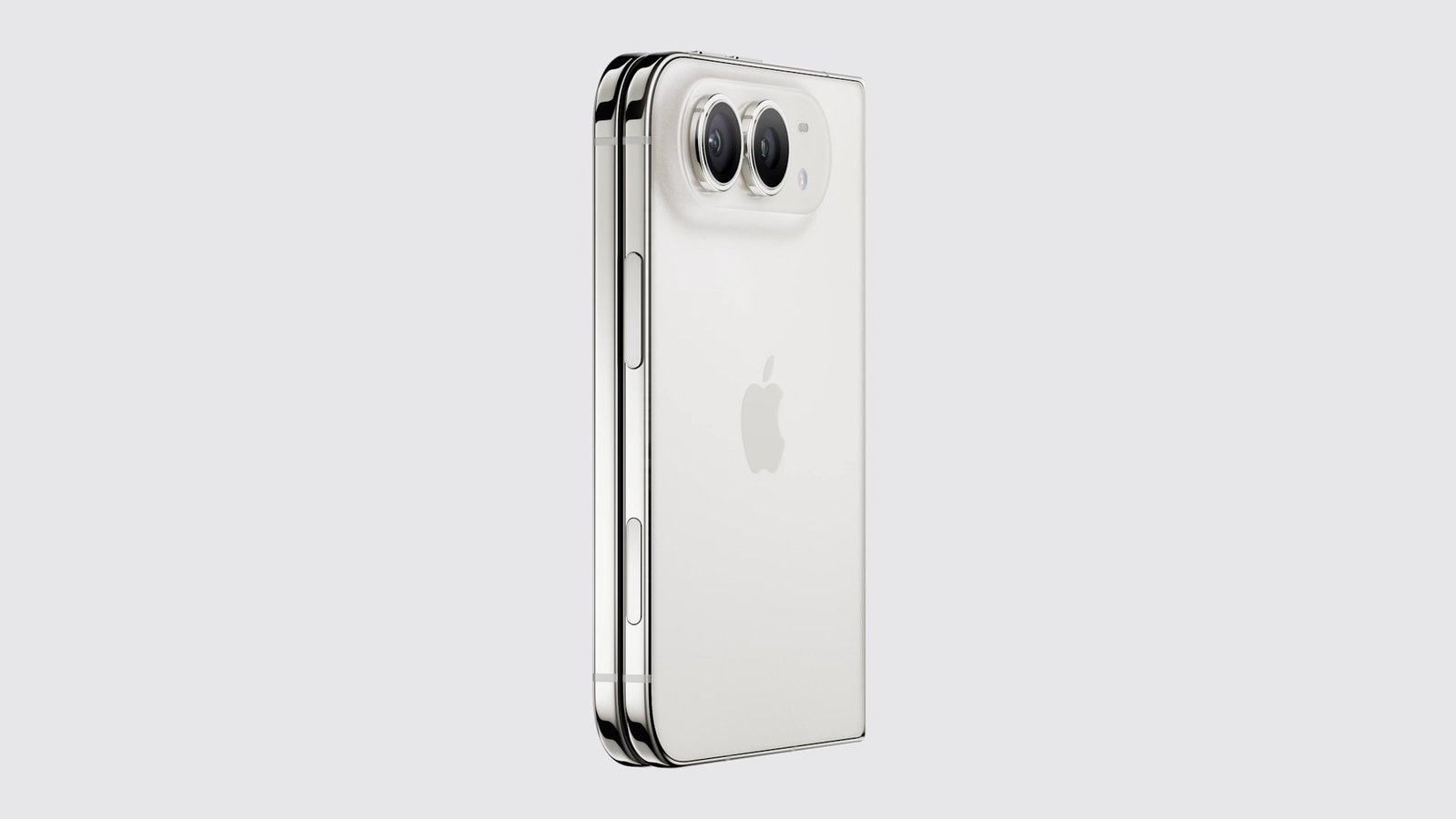iPhone Duo closed, Star White, Ceramic Shield back with the two 48MP cameras, Apple press image