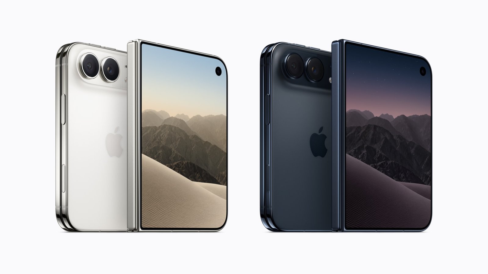 iPhone Duo in Star White and Night Sky, Apple press image