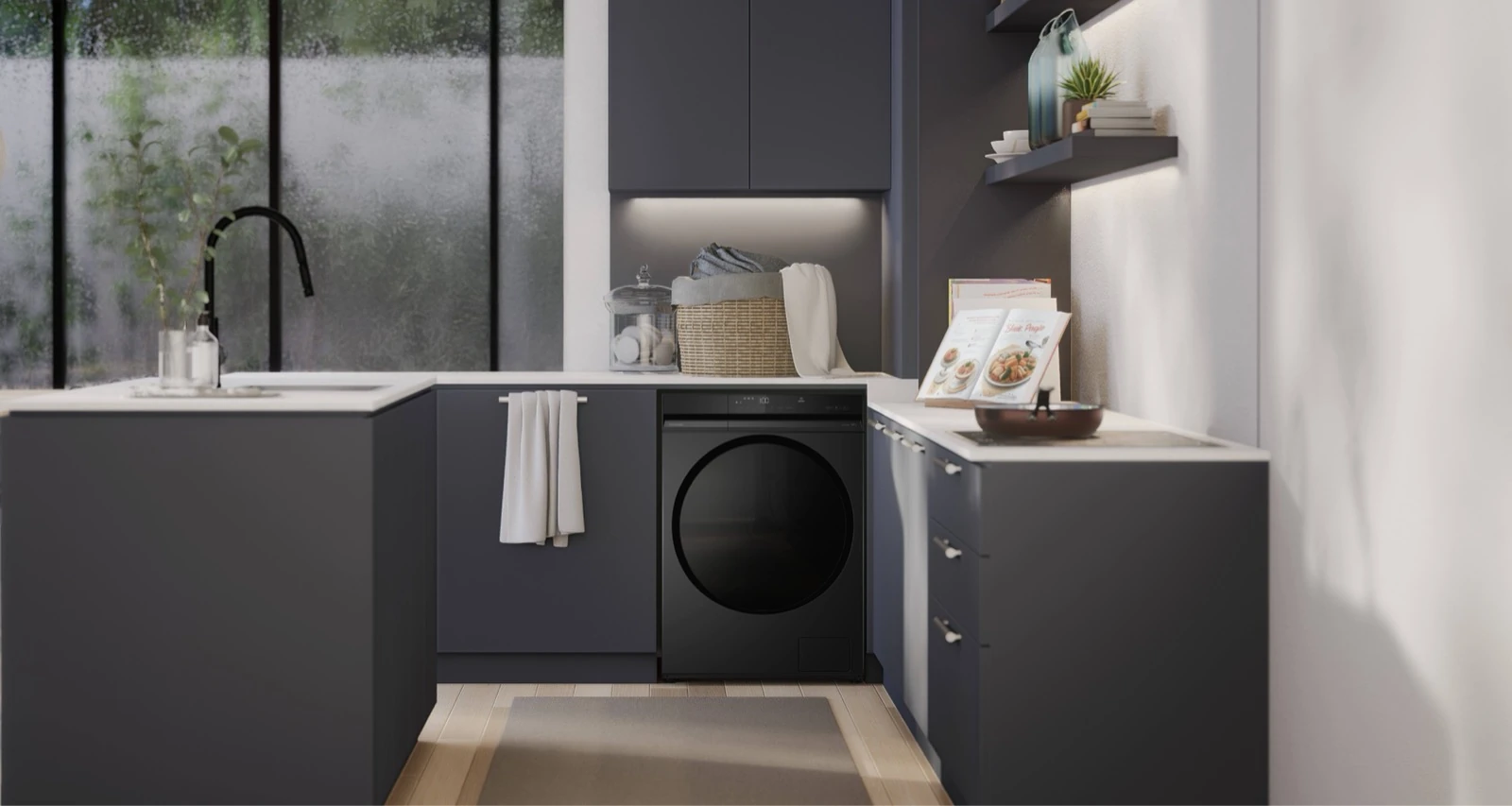 Panasonic CARE Plus Edition front load washing machine in a modern laundry