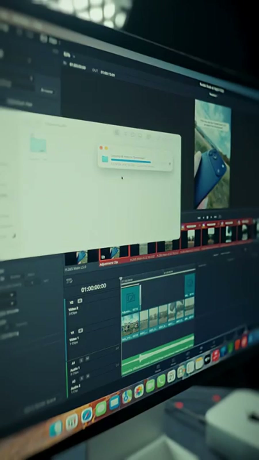Mac mini M6 multitasking with an editing project rendering while a second window stays open