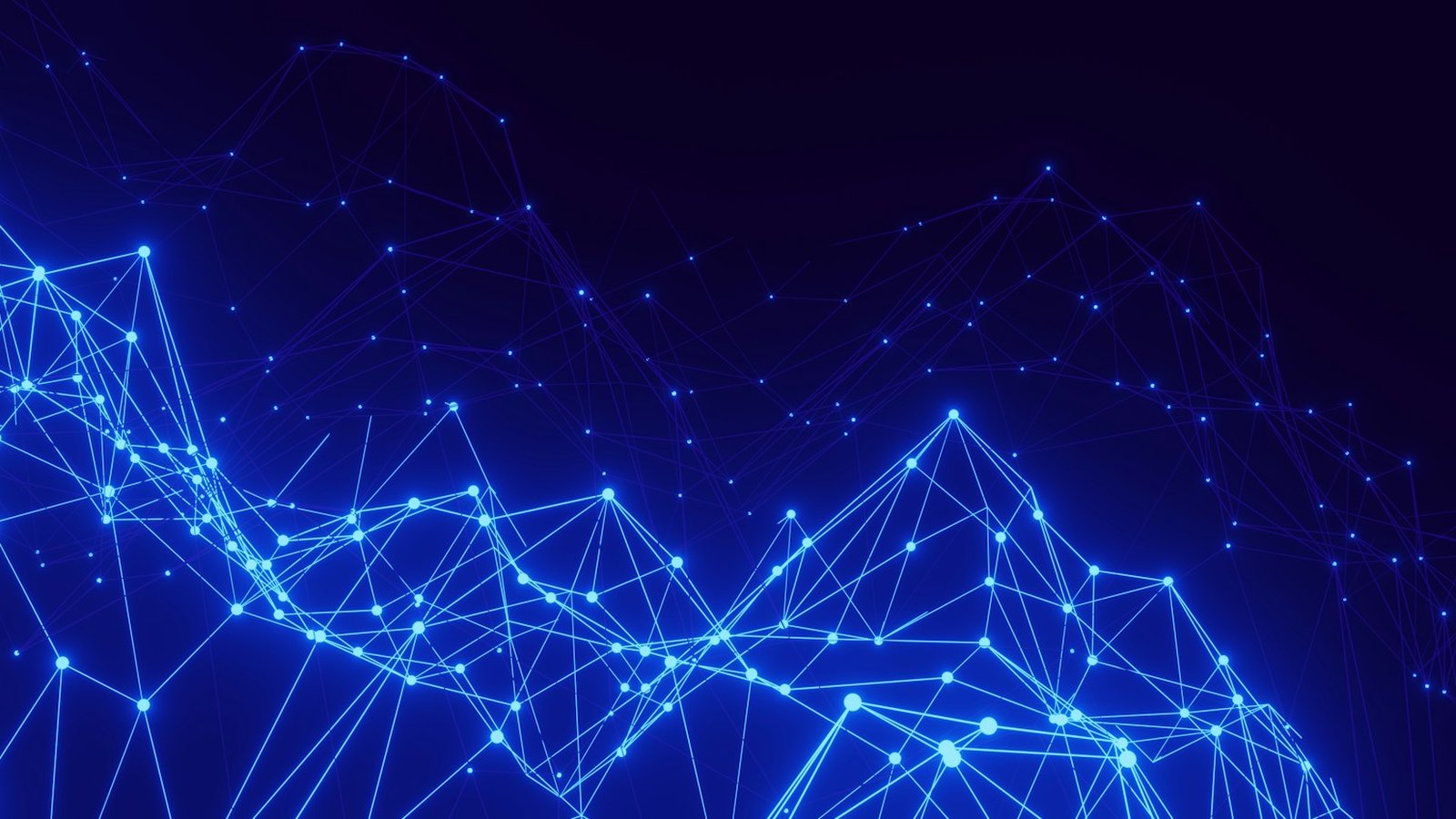 Abstract network of glowing blue nodes and connecting lines representing an AI dataset