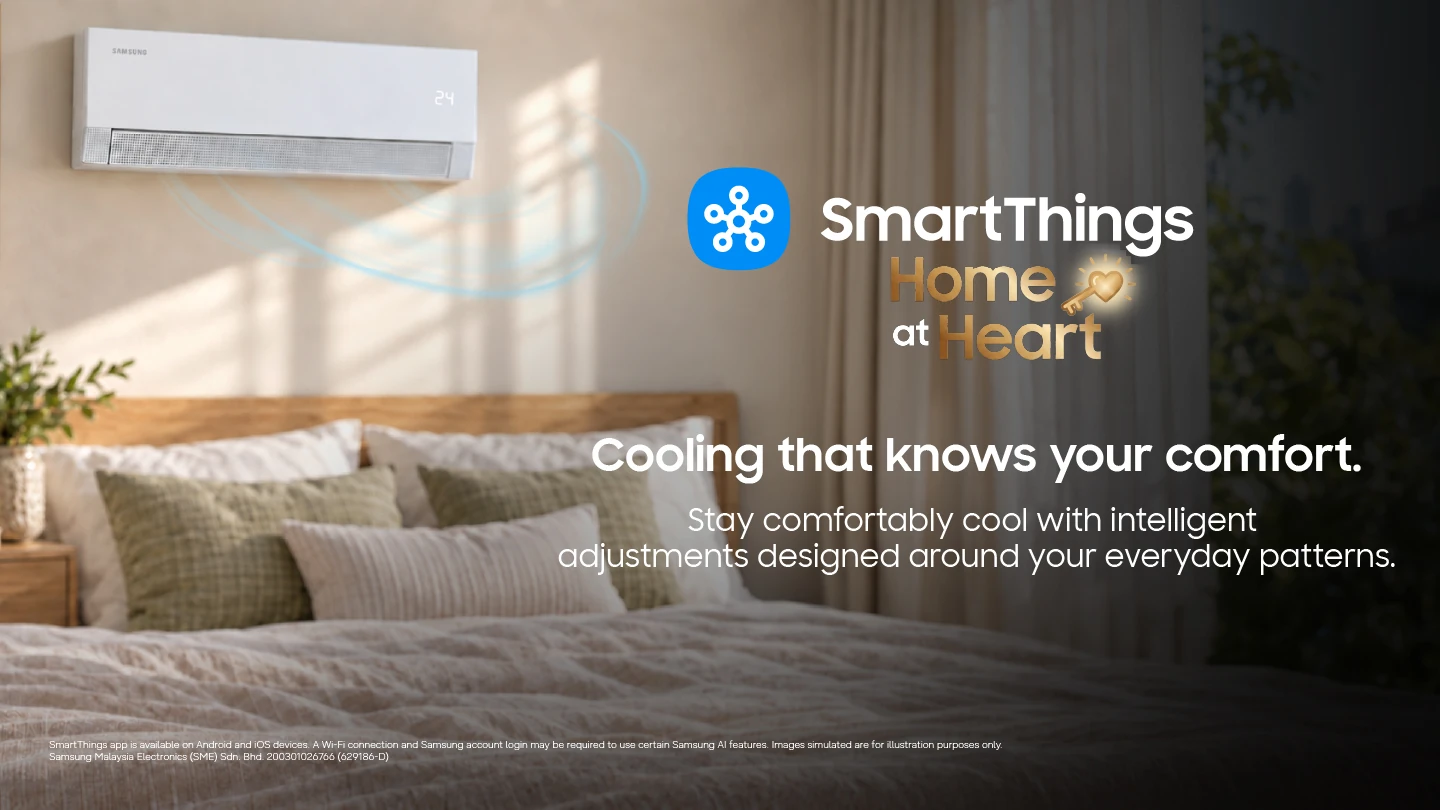 Penghawa dingin Samsung Bespoke AI WindFree Premium Pro menyebarkan udara nyaman di dalam bilik tidur