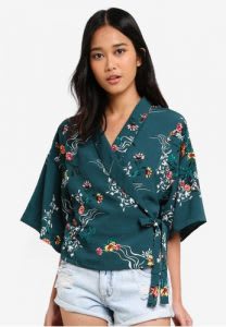 Teal Kimono Wrap Top