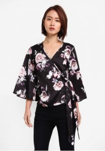 Loose Satin Wrap Blouse