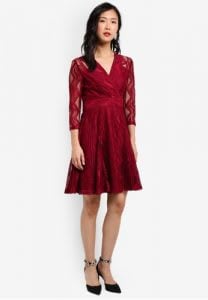 Red lace evening wrap dress