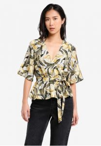 Floral Wrap Top with Waist Tie