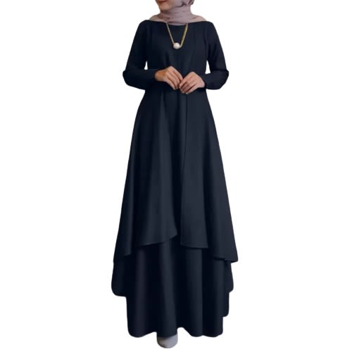 Esolo ZANZEA Women Muslim Abaya Full Sleeve Double Layer