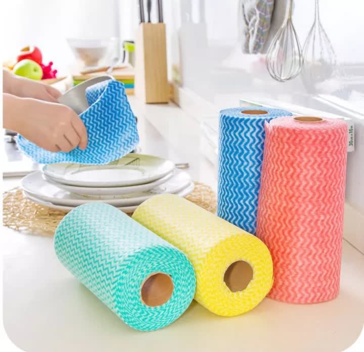 50 pieces Roll Cleaning Cloths Lazy Rags Dry Washable