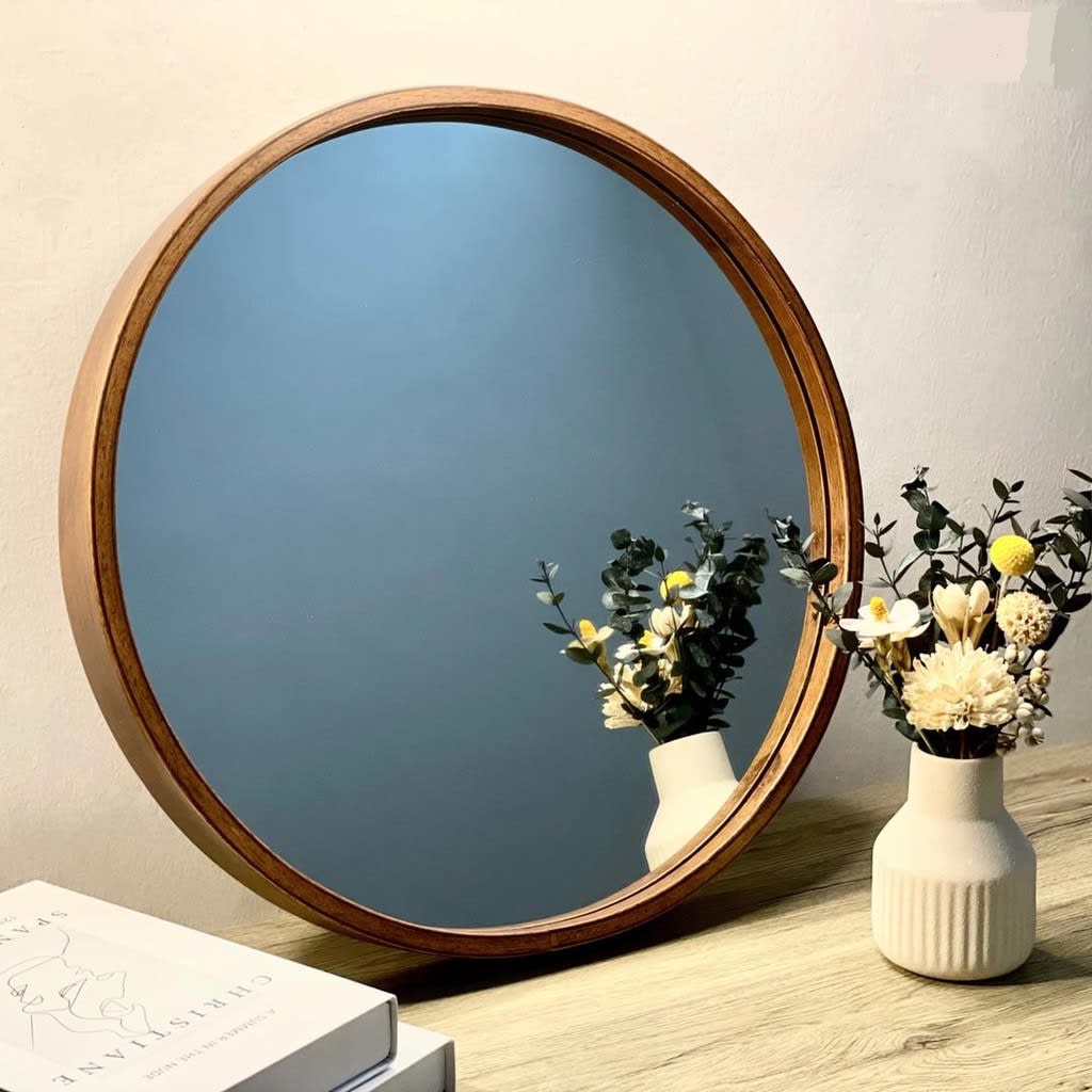 Glorex 506070cm Wooden Frame Round Mirror