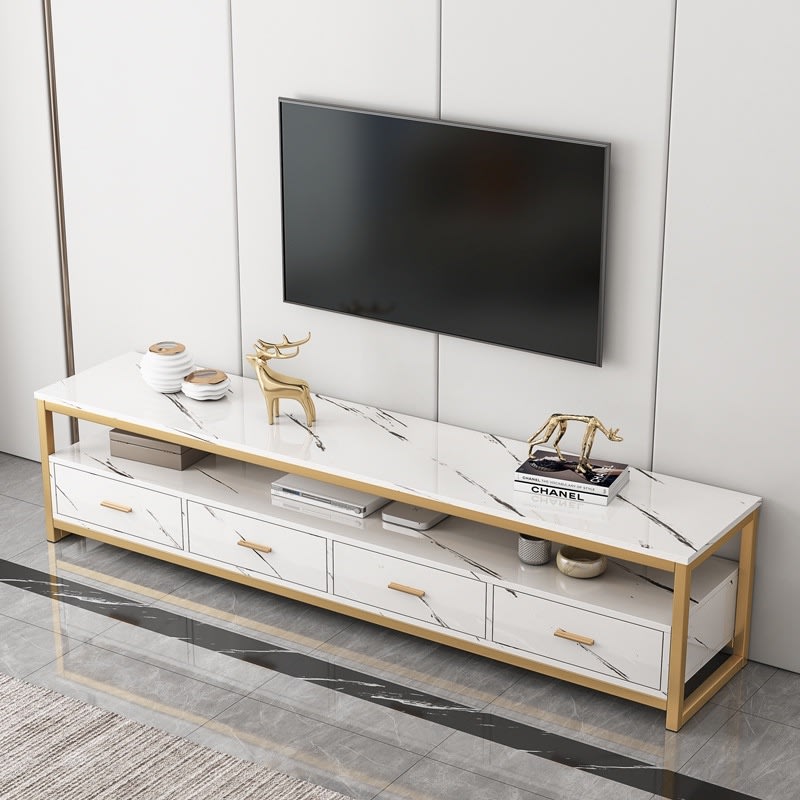 SKOI Marble TV Cabinet With Wided Tabletop