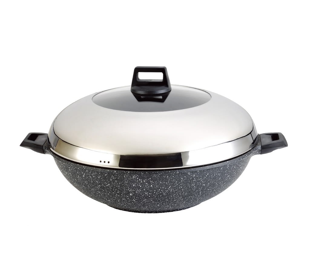 Shogun Senjo Plus 40cm Marble Non-stick Wok with Stainless Steel Glass Lid, 9.7L (IH)