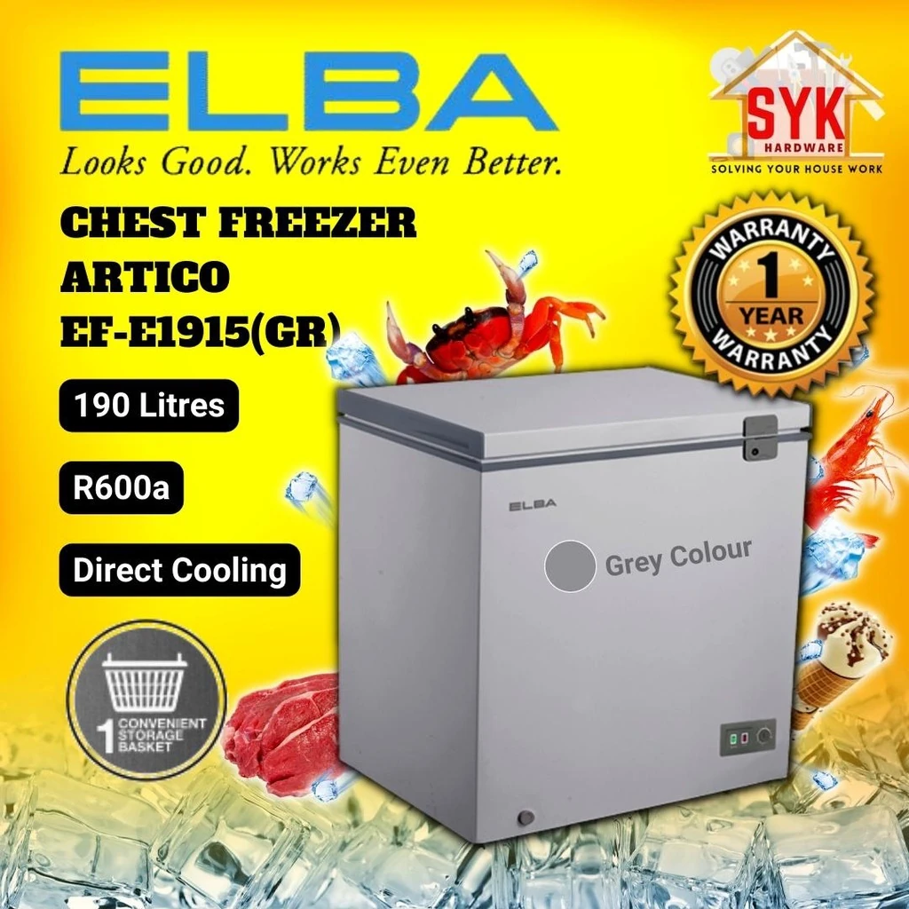 Elba Chest Freezer ARTICO EF-E1915(GR) 190L
