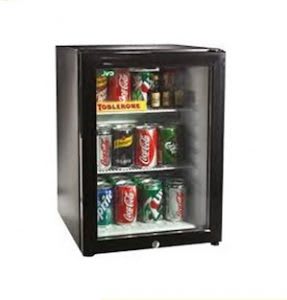 Silent mini fridge with glass door