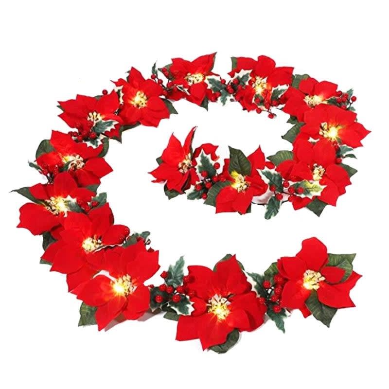 Christmas Artificial Poinsettia Flowers Garland String_1