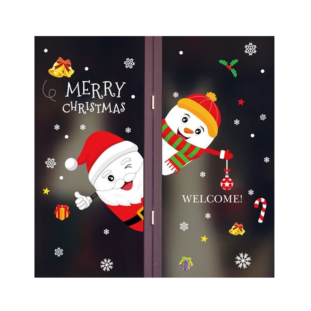 Camphor Christmas Santa Snowman Sock Tree Wall Sticker Window Glass Decal_1