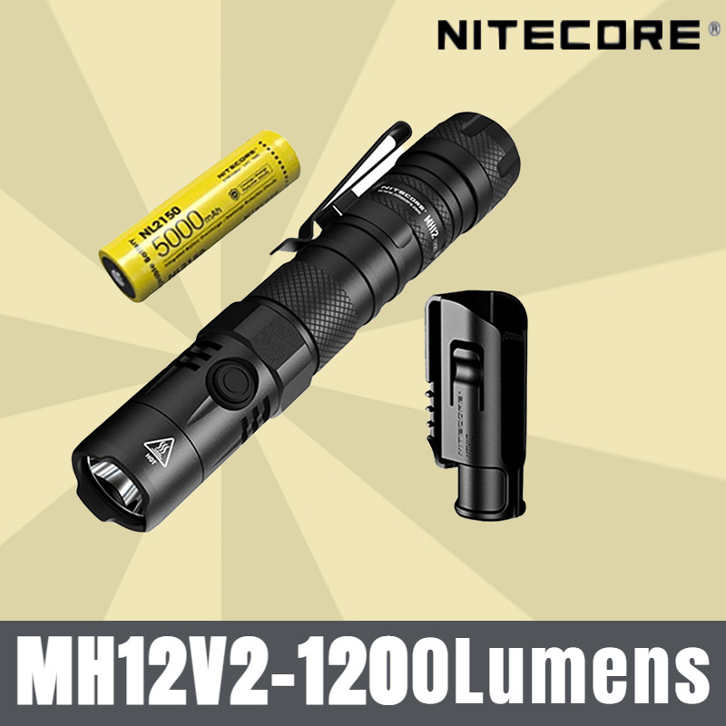 Original NITECORE MH12 V2 Dual Fuel Multiuse Tactical Flashlight 1200Lumens USB-C Rechargeable Include 5000mAh NL2150 Ba