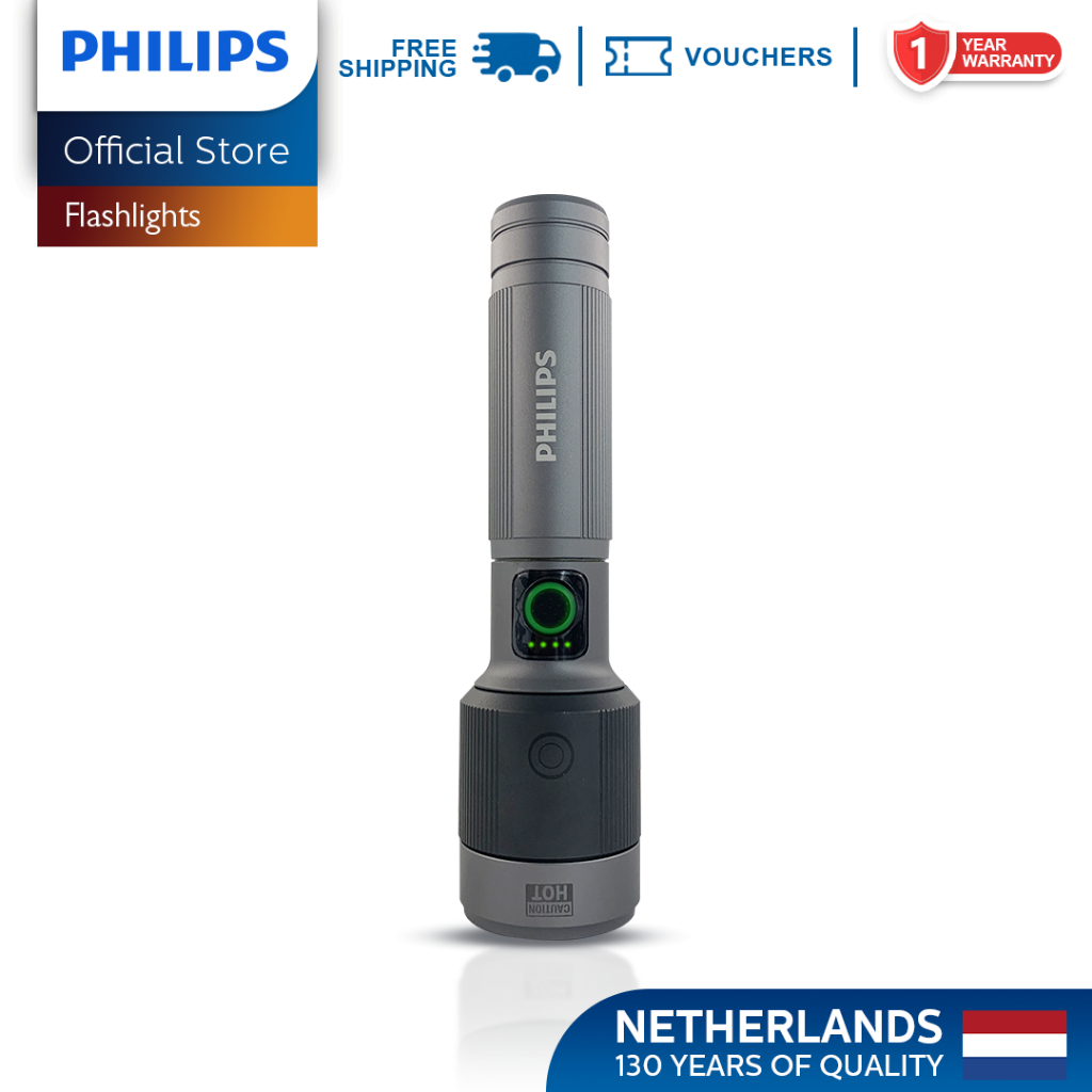 Philips 30W Zooming Flashlight Light 162mm Handheld Rechargeable Flashlight Up to 1450lm
