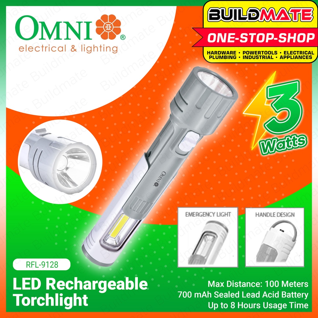 Buildmate x OMNI LED Rechargeable Torchlight + Emergency Light RFL-9128