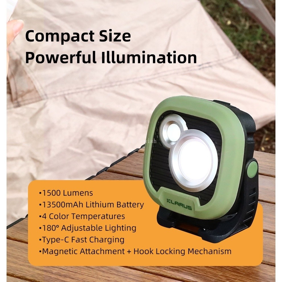 Klarus WL3 1500Lumens Rechargeable Camping Lantern 1500Lumens 4 Color Temperatures With Magnetic Built-in13500mAh batter