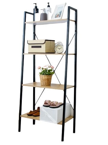 ชั้นวางของ HAKONE 4-Shelf Wooden Slope Ladder Shelf 4T with Coated Steel Frame