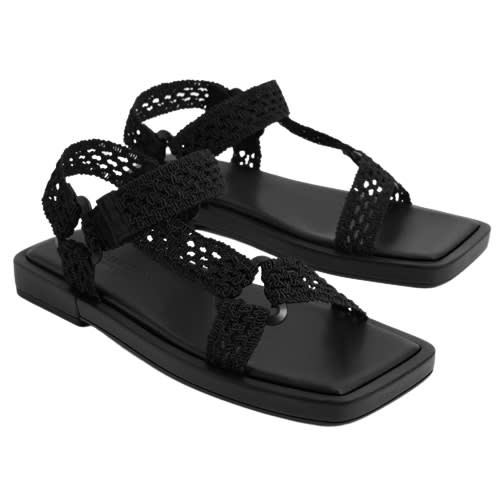 Charles & Keith Vina Knitted Square-Toe Sandals - Black-review-thailand