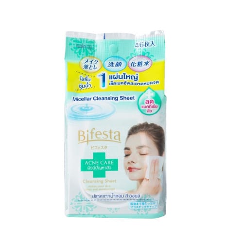 แผ่นเช็ดเครื่องสําอาง Bifesta Micellar Cleansing Sheet Acne Care