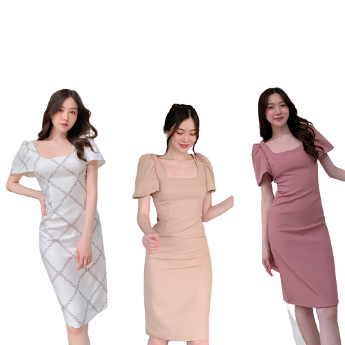 Maple Dress เดรสคอเหลี่ยม แขนเจ้าหญิง เดรสยาว