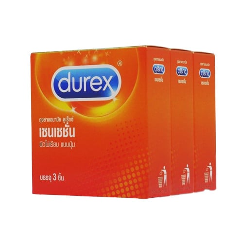 Durex Sensation ถุงยางอนามัย ผิวไม่เรียบ มีปุ่มเยอะ เพิ่มความรู้สึก ขนาด 52 มม.