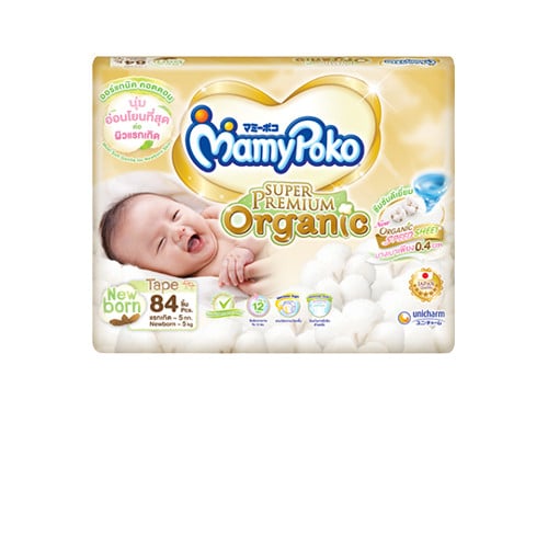 MamyPoko Super Premium Organic ผ้าอ้อมเด็กแบบเทป ไซส์ New born (แรกเกิด)