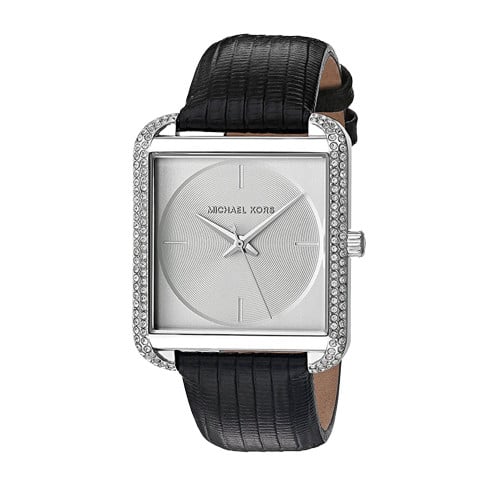 MICHAEL KORS รุ่น MK2583 Lake Silver Glitz - Black Leather Strap