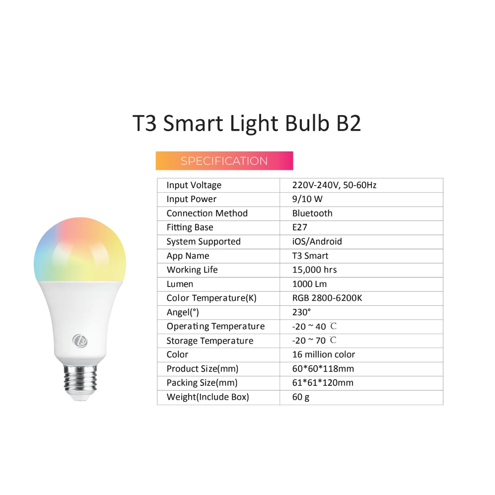 T3 Smart Bulb Bluetooth version หลอดไฟเปลี่ยนสี