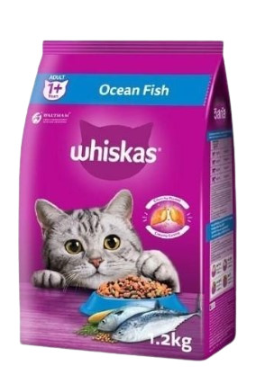 อาหารแมว Whiskas ชนิดแห้ง แบบเม็ดพ็อกเกต รสปลาทะเล