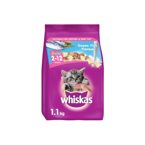 อาหารแมว Whiskas อาหารแมวชนิดแห้ง แบบเม็ด พ็อกเกต สูตรลูกแมว รสปลาทะเลและนม