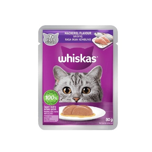 WHISKAS Cat Food Wet Pouch Senior Mackerel Flavour อาหารเปียกแมวแก่