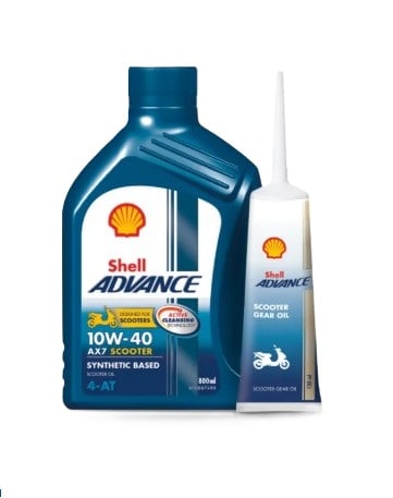 น้ำมันเครื่องมอเตอร์ไซค์ SHELL Advance AX7Sc 4AT 10W-40 เกียร์ออโต้ 4 จังหวะ เครื่อง 100-300cc + น้ำมันเฟืองท้าย 15W-40