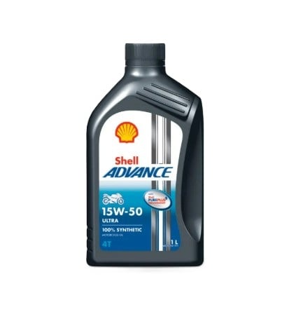 น้ำมันเครื่องมอเตอร์ไซค์ SHELL Advance Ultra 15W-50 เกียร์ธรรมดา 4 จังหวะ เครื่อง 300cc ขึ้นไป