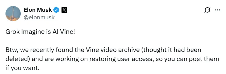 Elon Musk เตรียมนำคลังวิดีโอ Vine กลับมา พร้อมเปิดตัว “AI Vine”