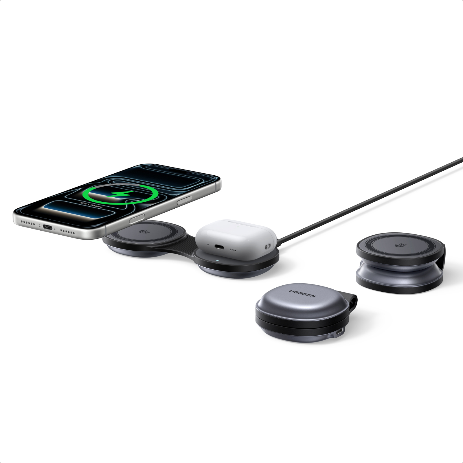 UGREEN MagFlow Magnetic กางออกชาร์จ iPhone และ AirPods พร้อมกัน และพับเก็บเป็นก้อนกะทัดรัด